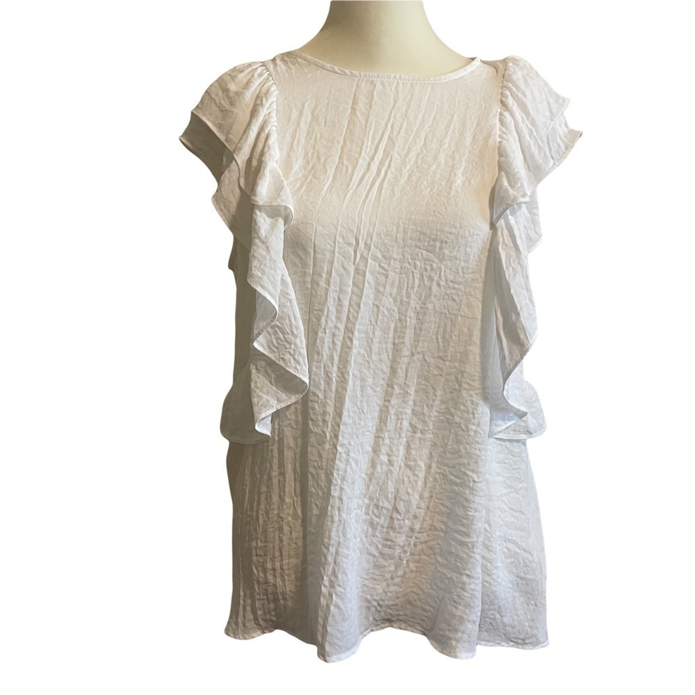A.N.A. White Flutter Sleeve Ruffle Top